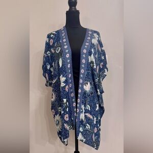 LOFT Floral Kimono Cardigan - Navy and Pink